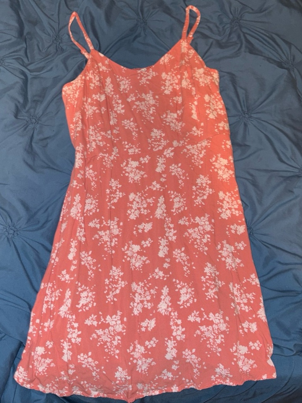 Maurices Coral Floral Slip Dress with White Print